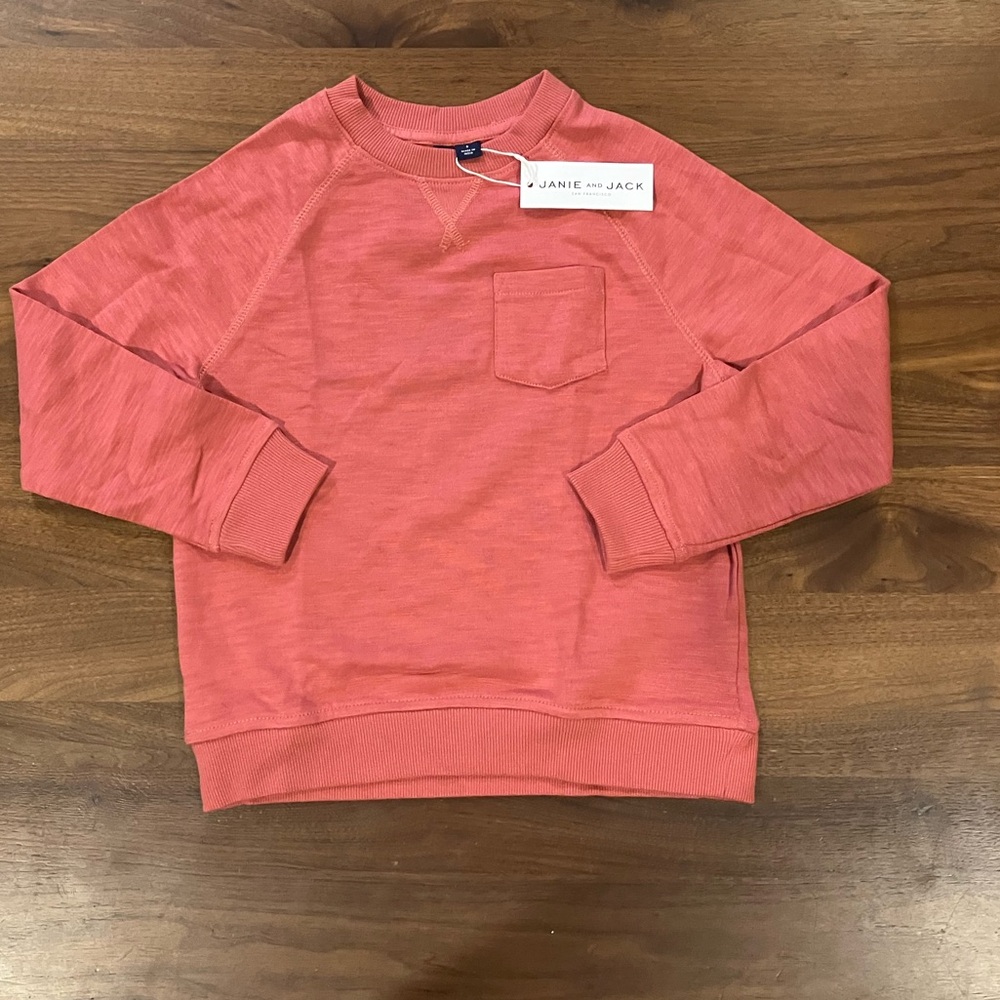 Janie and Jack Coral Slub French Terry Crew Neck Crewneck Sweatshirt - Picture 4 of 7